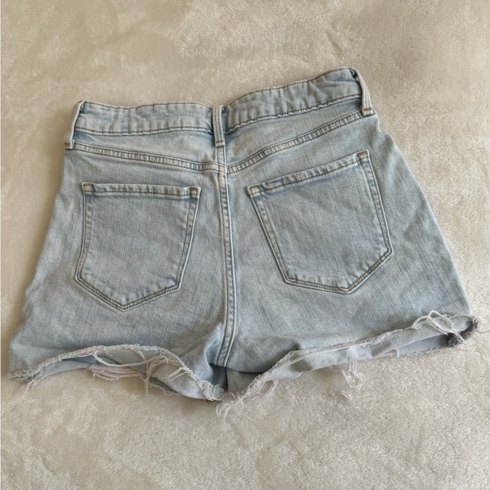 High rise light wash denim shorts